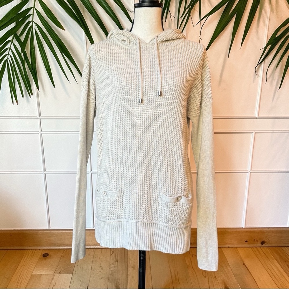 Banana Republic Cream Waffle Knit Hoodie Sweater Rabbit Hair Blend Size L